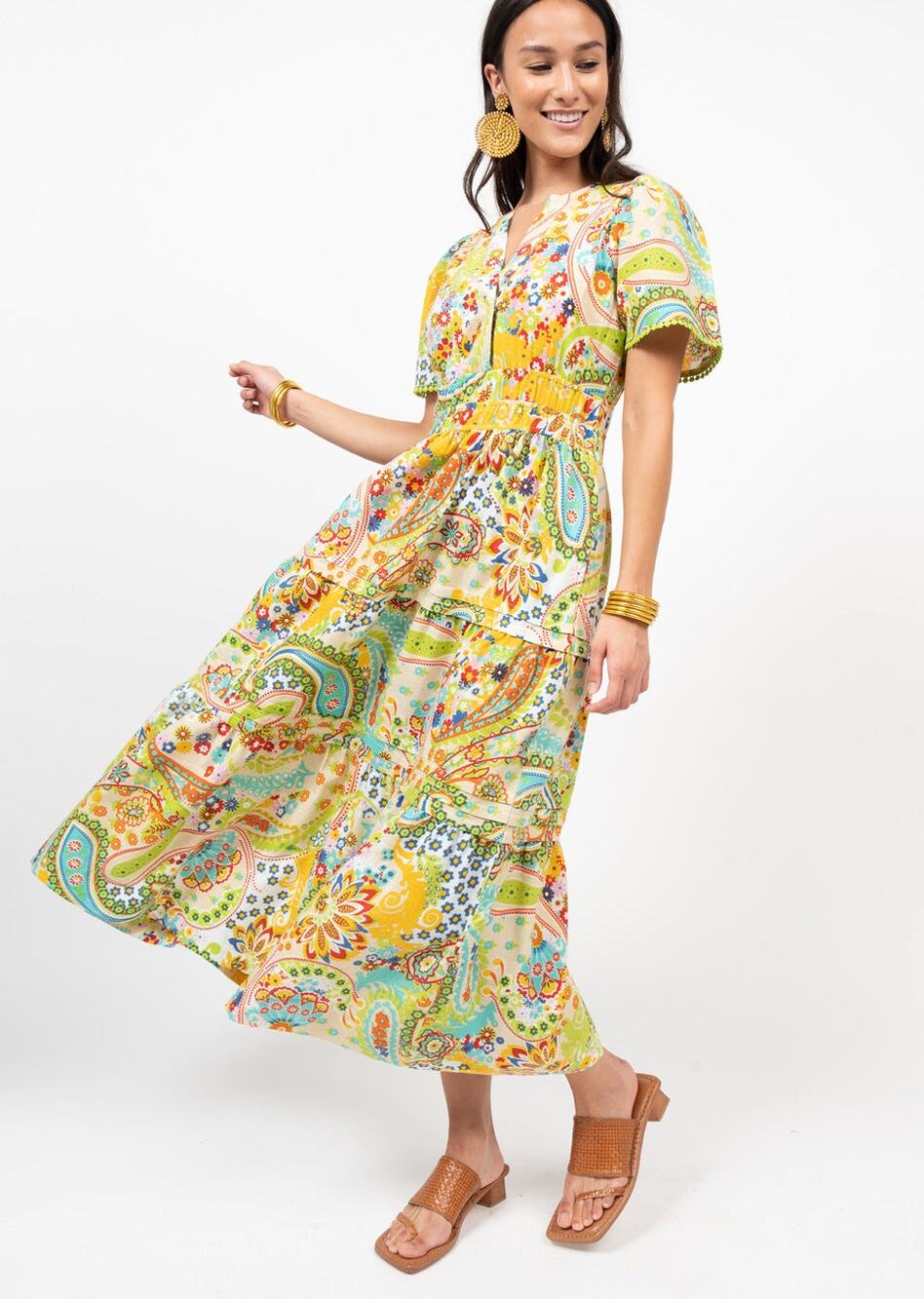 Bohemian Maximalist Floral Paisley Multicolor Anthropologie V-Neck MIDI Dress